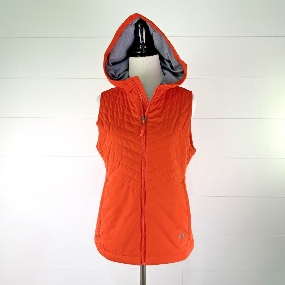 Under Armour Storm Hooded Puffer Vest Women S Orange Fitted Sleeveless Jacket